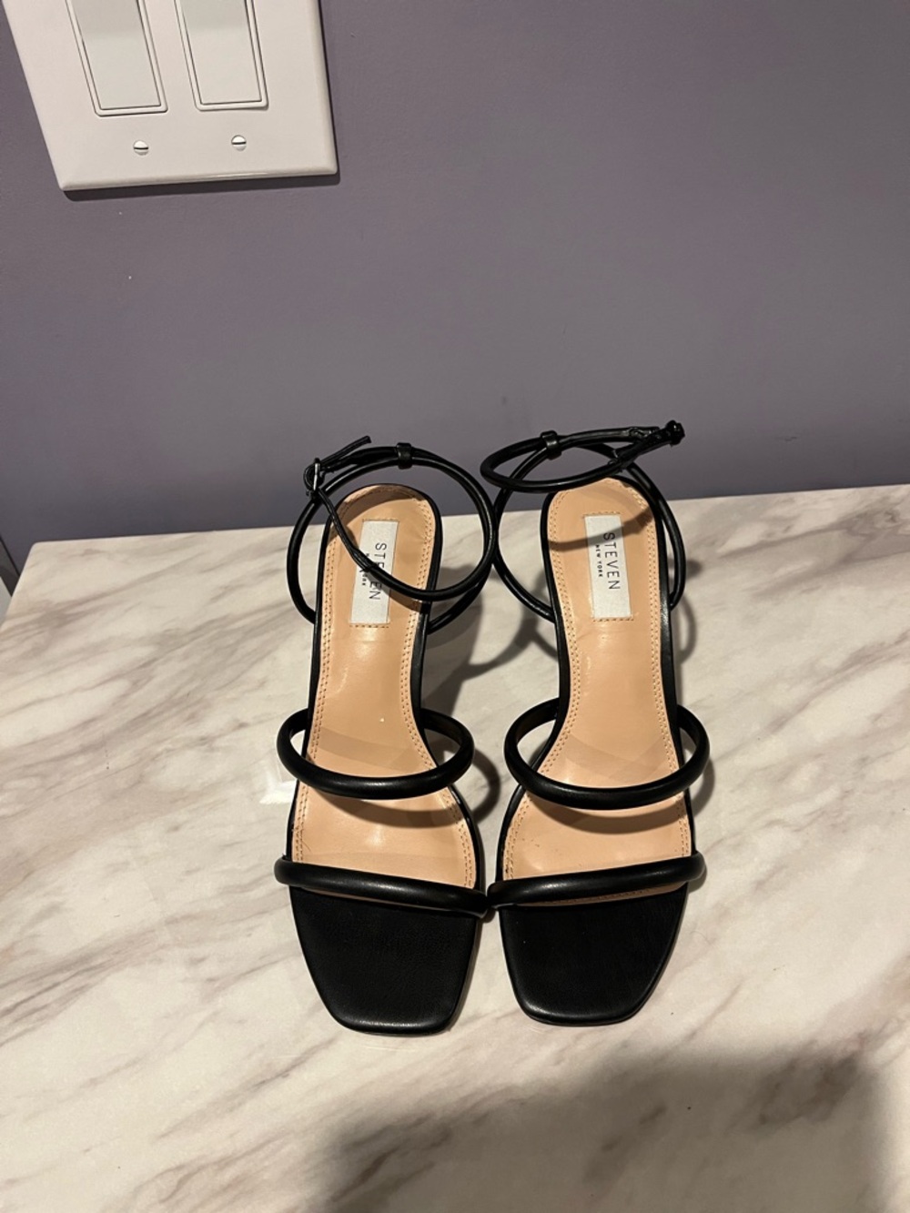 Steven By Steve Madden Black Strappy Ankle-Tie Heeled Sandals